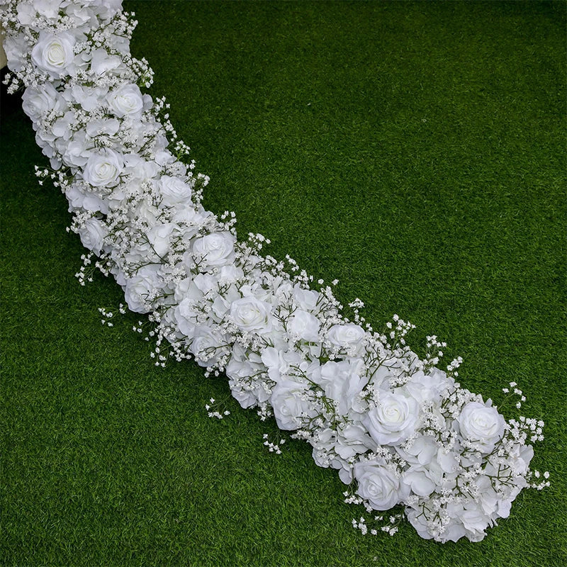 guirlande florale artificielle rose blanche décoration mariage anniversaire extérieur classique 200cm 35cm