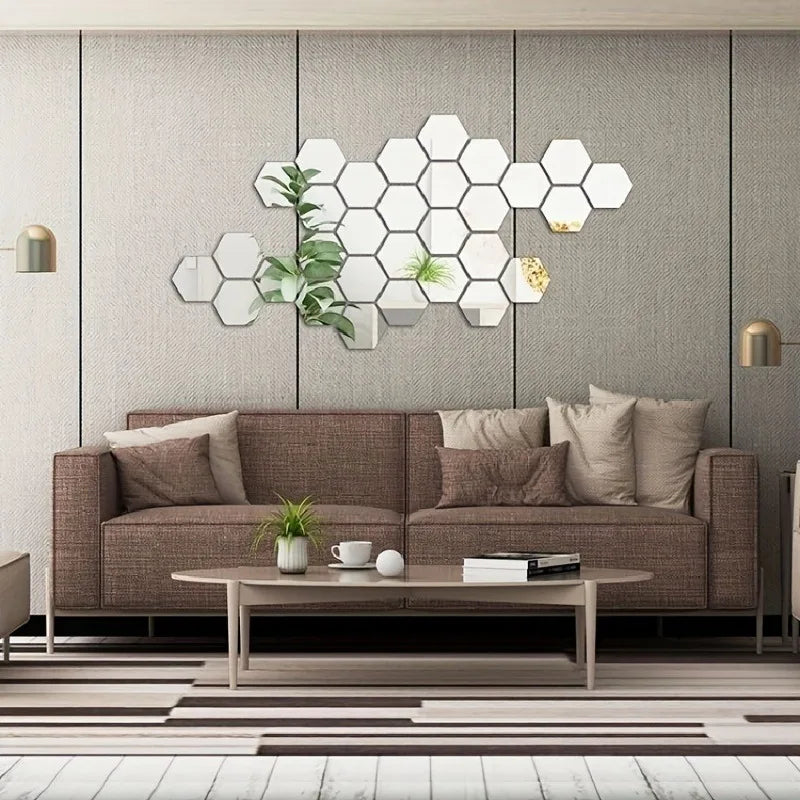 miroir hexagonal moderne blanc géométrique 10 pièces adhésif auto collantintérieur décoration artísticopaque
