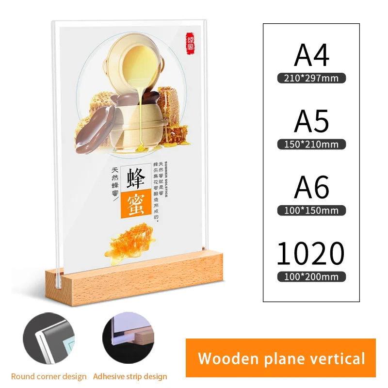 support carte table acrylique transparent base bois clips restaurant