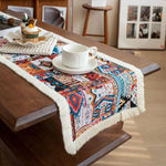 chemin table ethnique boho chic motifs géométriques multicolore serviette crochet tissu épais