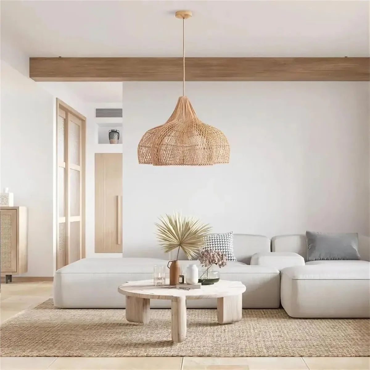lampe suspendue rotin tissé naturelle moderne 60 80 cm bohème salon rustic