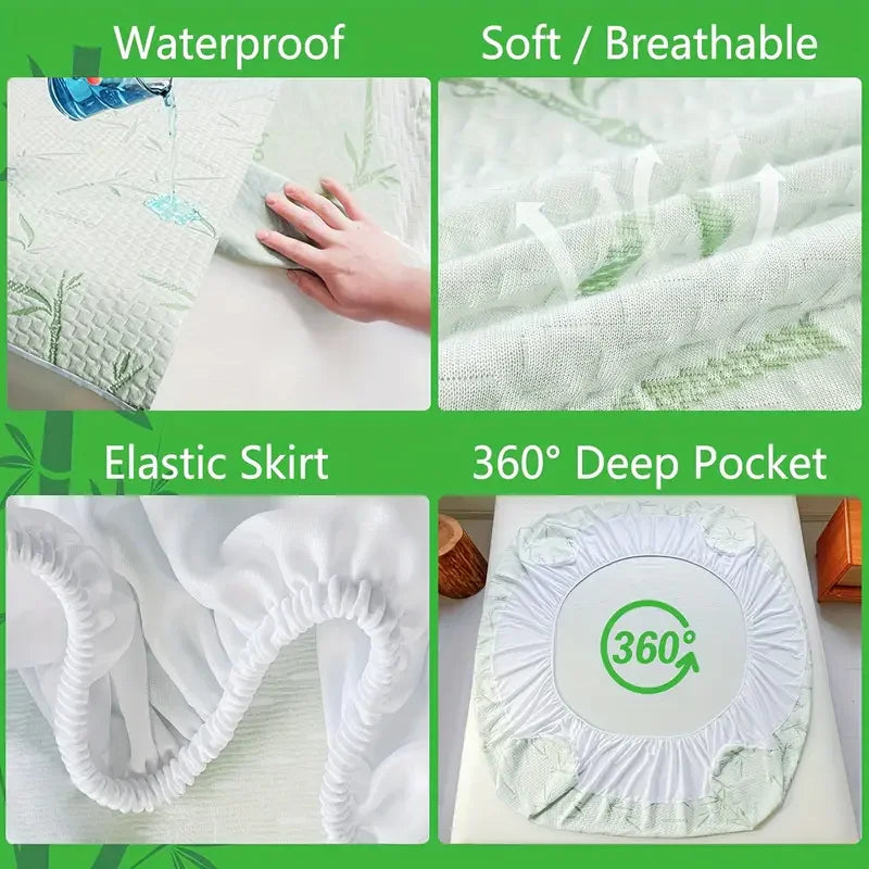 housse matelas imperméable antiacariens bambou ventilée élastique moderne blanc vert clair