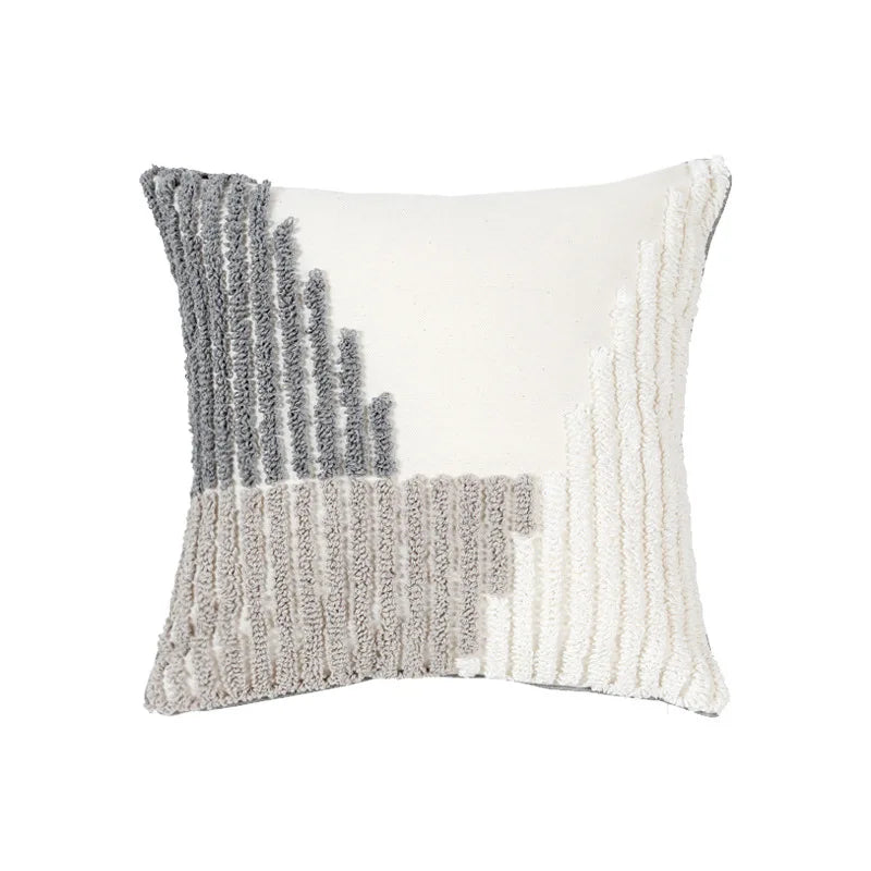 coussin géométrique moderne polyester gris beige amovible lavable contemporain decoration interieur tufter boheme