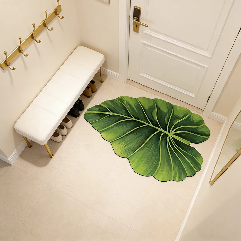 tapis vert feuille moderne respectueux environnement caoutchouc rapide séchage salle bain