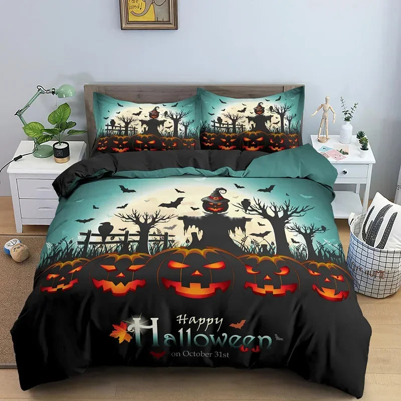 Parure de lit orange avec citrouilles et chauve-souris