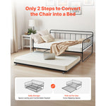 lit convertible moderne métal noir roulettes multifonction salon chambre coucher