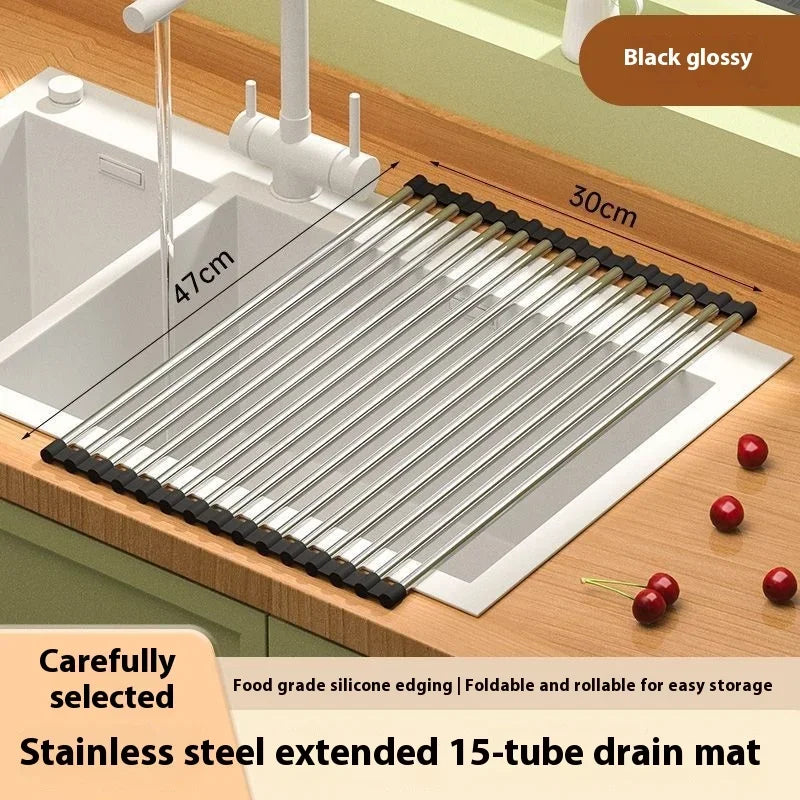 étendoir vaisselle pliable moderne acier inoxydable gris blanc clips fonctionnel cuisine