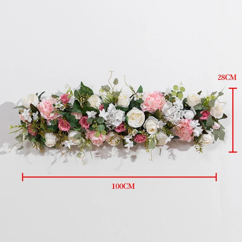 guirlande florale artificielle fleurs roses feuilles vertes décoration intérieure classique 100x28cm anniversaire mariage