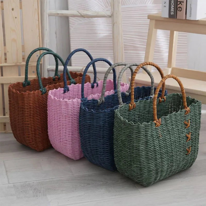 panier osier réutilisable vert rose moderne chic poignées détachables respectueux environnement utilisation multiple