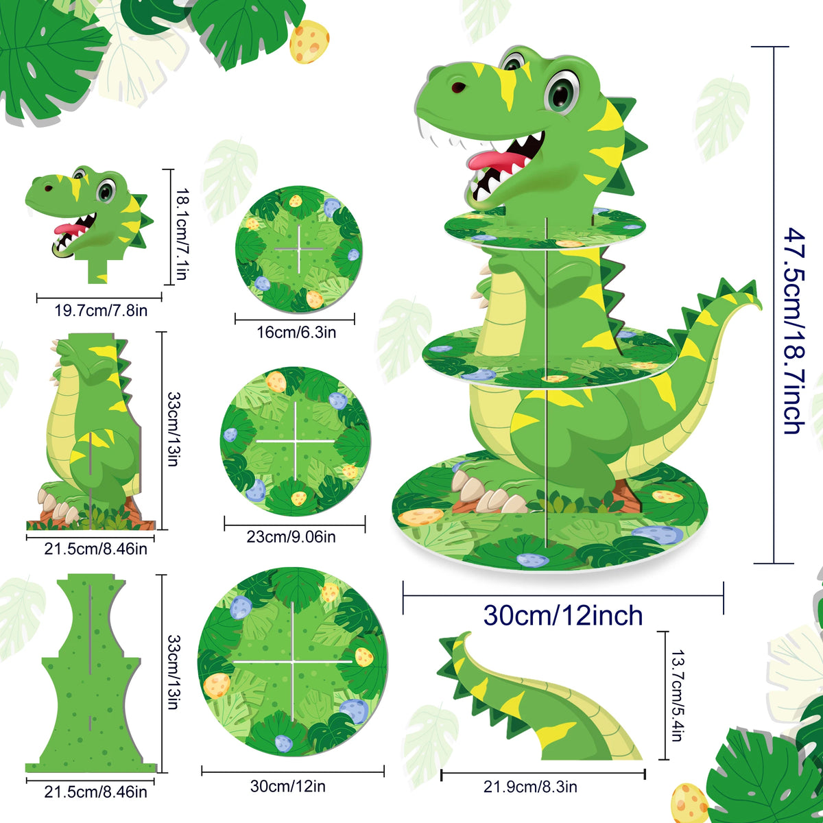 supports cupcakes dinosaures feuilles vert gris anniversaire jungle enfant thème jurassique festive occasionnels