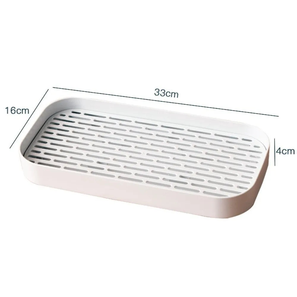 plateau rangement blanc moderne grille perforations tasse thé théière fruits tapis sol écologique