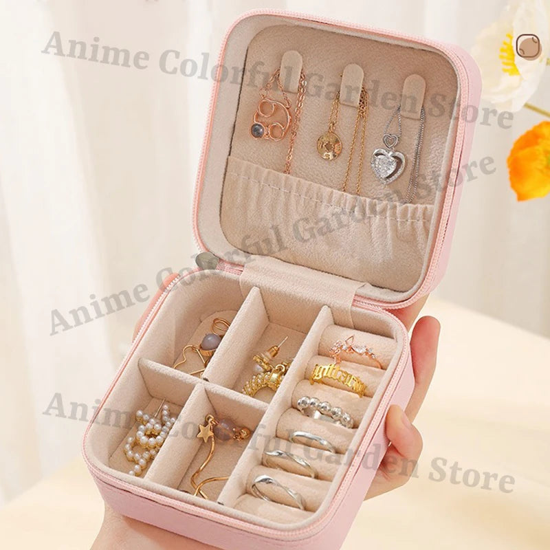 boîte bijoux rose imprimé photo moderne fermeture glissière boucles doreilles bagues colliers femme pratique