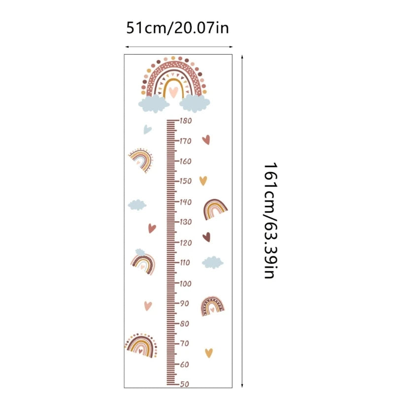 sticker mural mesure hauteur arc ciel nuages coeurs boho chambre enfant multicolore adhésif