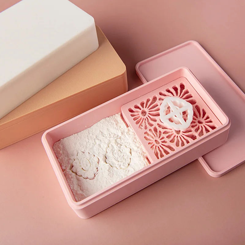 boîte savon moule biscuit motif floral couleurs rose blanc japonais