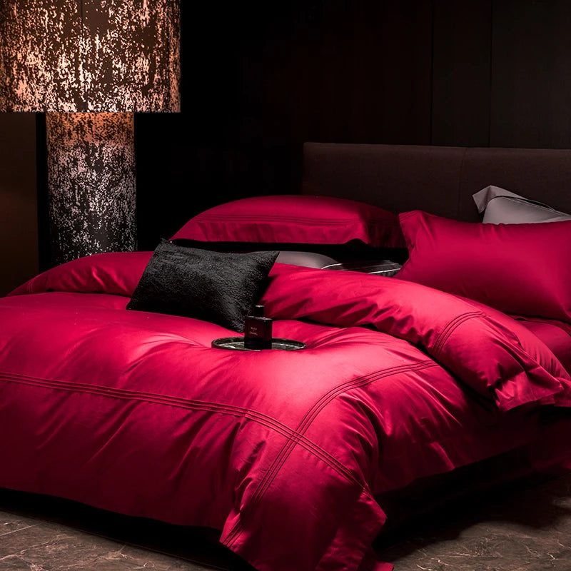 Ensemble literie bordeaux 4 pièces luxe