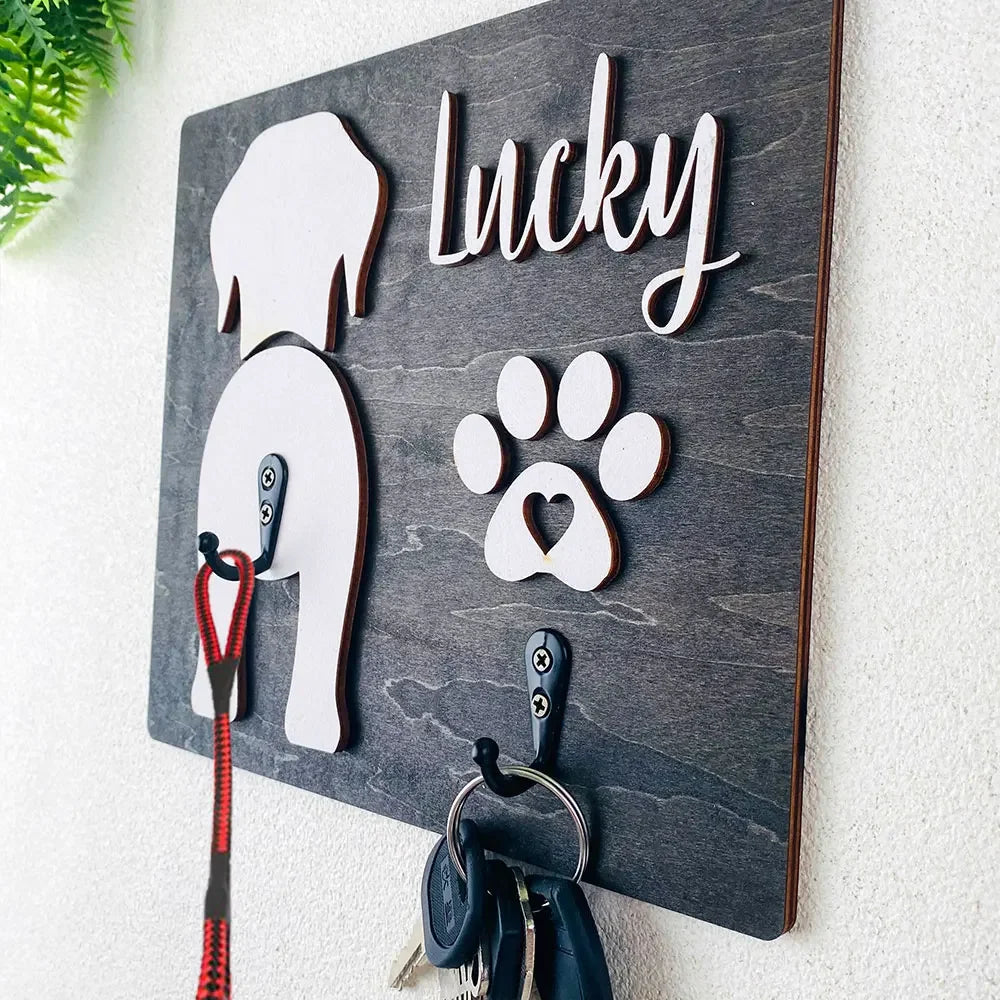 porte clés mural personnalisable silhouette chien empreinte bois texturé noir blanc décoration animaux crochets