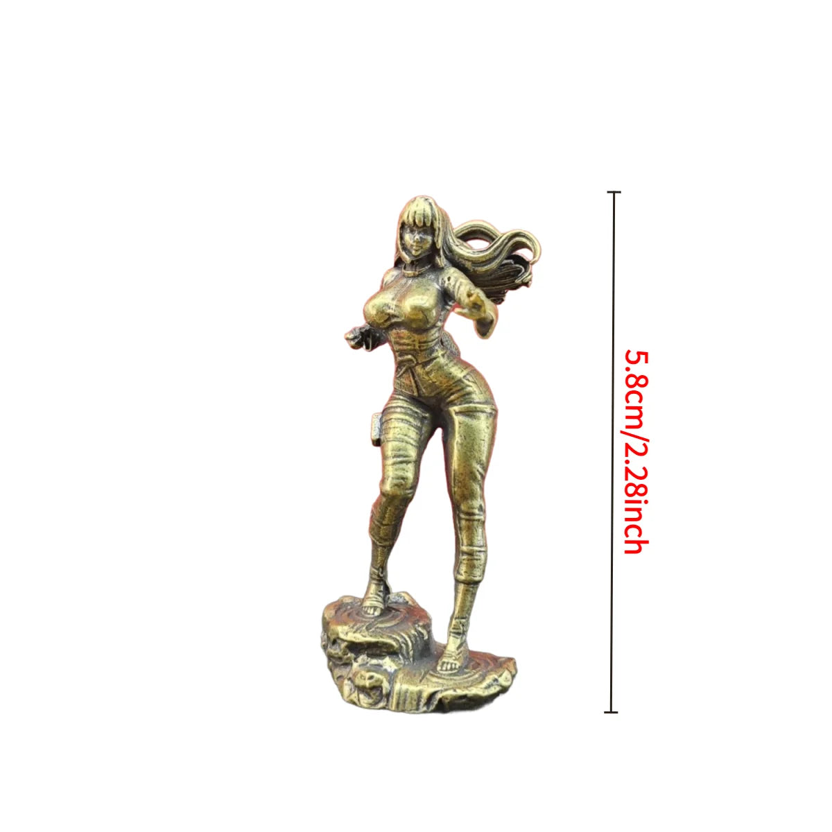 statue féminine bronze doré pose dynamique manga figurine détaillée socle rocheux comparaison taille pièce