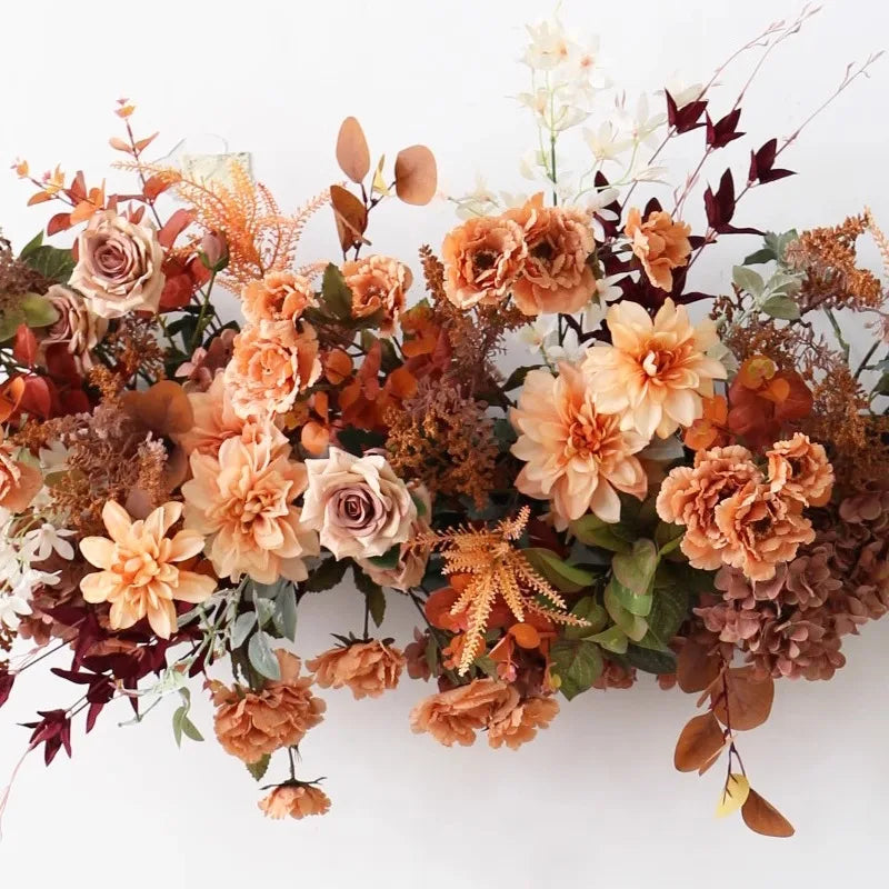 guirlande florale artificielle orange blanc mariage décoration arc fleurs soie feuilles rustique naturel
