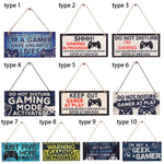 plaque décorative bois graphique texte jeu manette humoristique corde noire bleue adolescente chambre