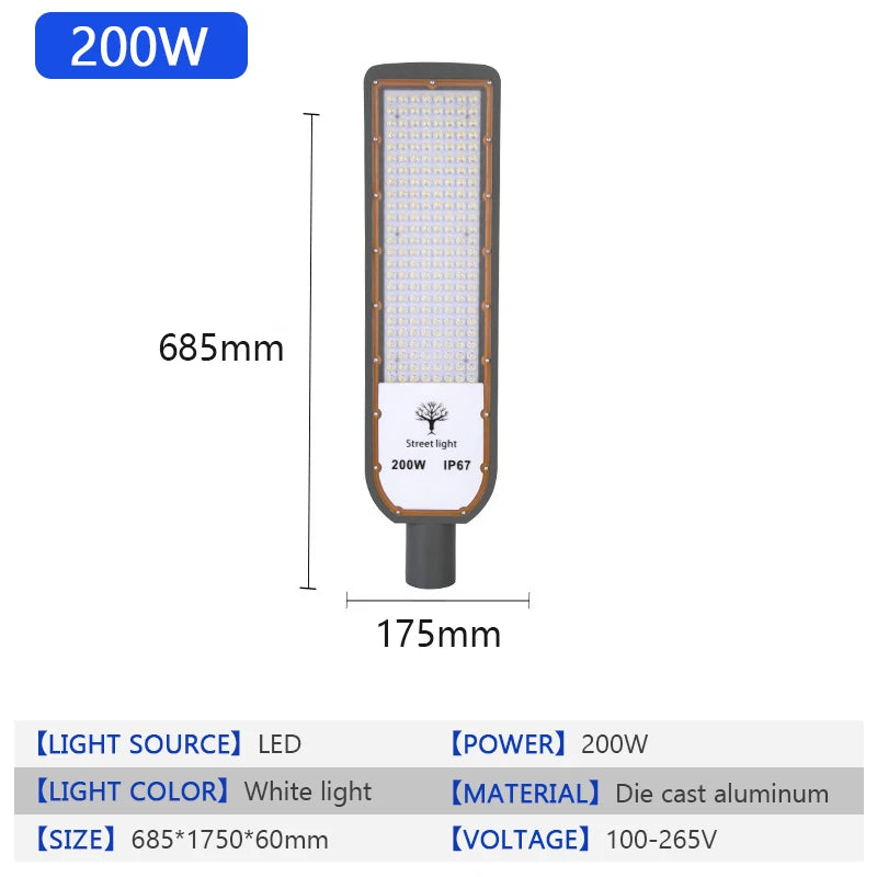 lampe rue led moderne gris métallique ip67 200w 100w 150w 50w