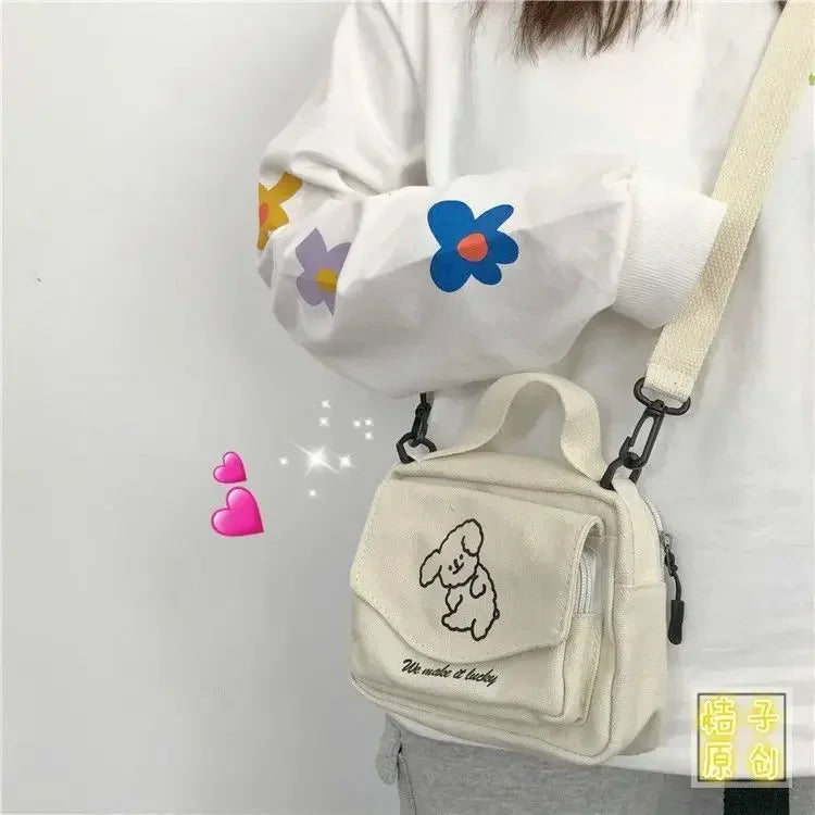 sac bandoulière femme toile imprimé chat blanc moderne décontracté polyvalent