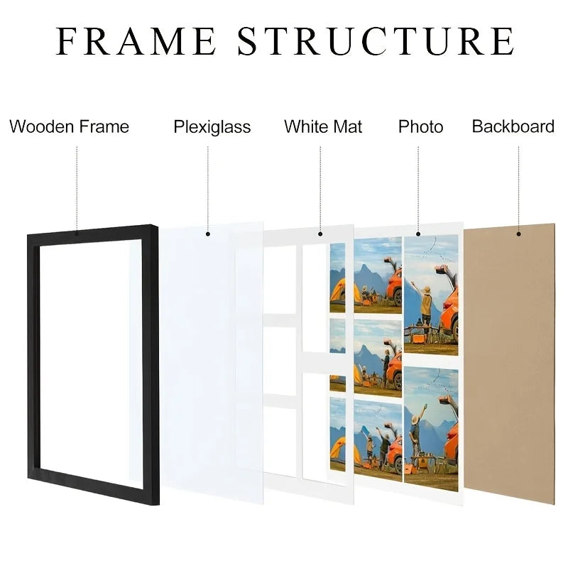 cadre photo mural moderne noir blanc mat photos encadrées arrière beige 11x14 pouces 4x6