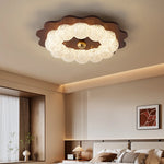 plafonnier led moderne bois marron clair verre translucide