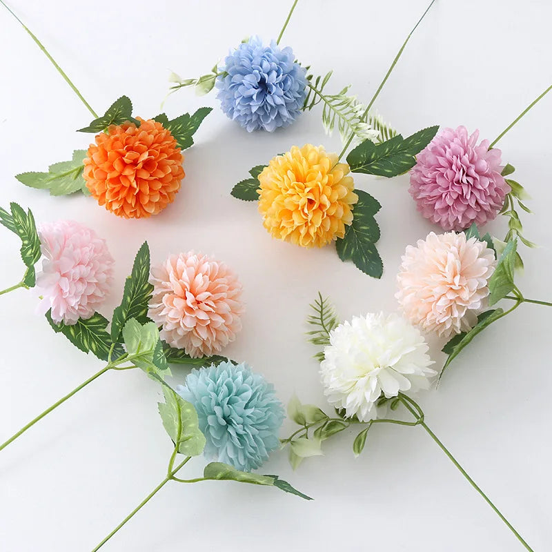Bouquet artificiel fleurs pompon orange bleu blanc jaune intérieur décoration moderne salon chambre