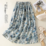 Jupe lin polyester fleur imprimée décontracté casual blanc bleu gris été