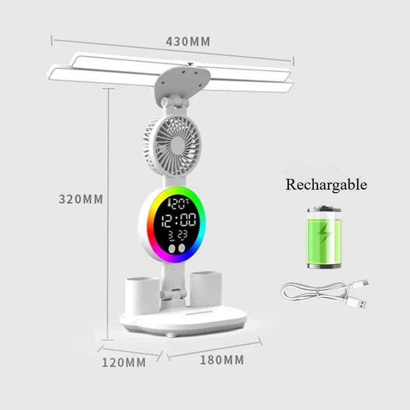 lampe rechargeable led moderne horloge ventilateur blanc multifonctionnelle tasses stylos rubik cube figurine chien
