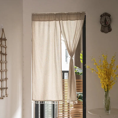 Rideau de porte japonais rayé jacquard blanc