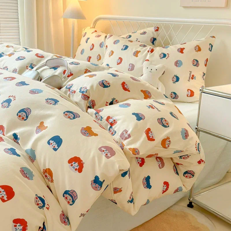 ensemble literie enfant imprimé dessins animaux ours lapin fruits nœuds minimaliste asiatique couleurs vives
