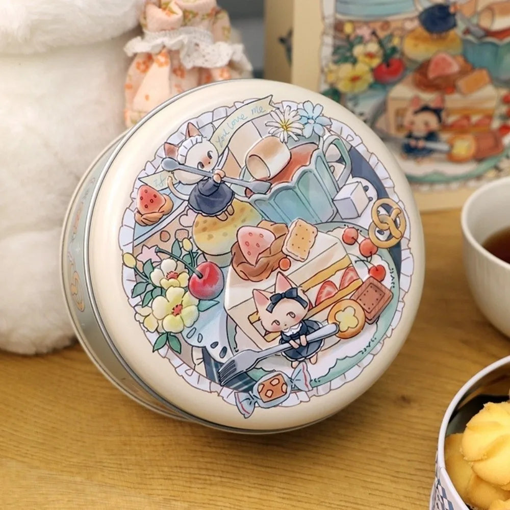 boîtes rondes métal dessin animé ours lapins fruits cuisine beiges vertes roses