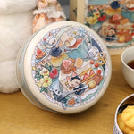 boîtes rondes métal dessin animé ours lapins fruits cuisine beiges vertes roses