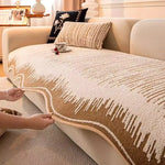 housse canapé extensible chenille jacquard rayures horizontales moderne salon gris beige