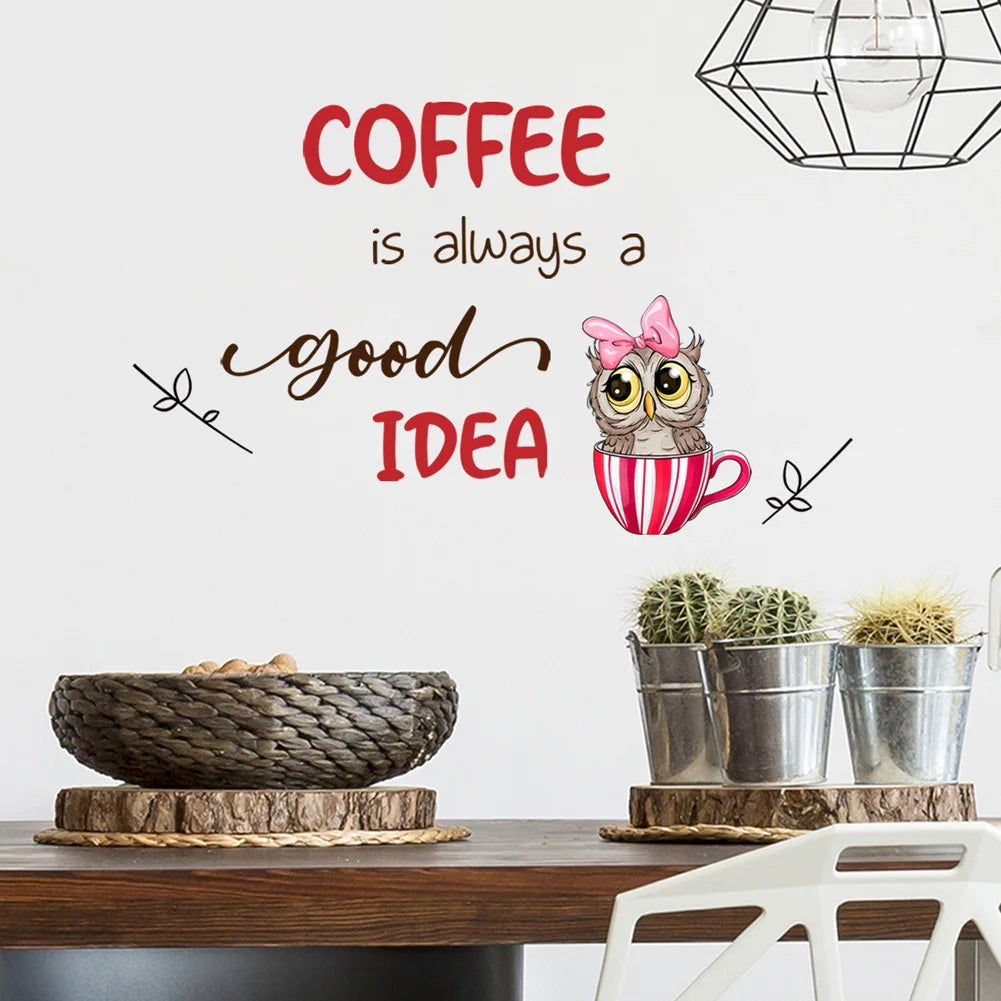 autocollant mural moderne hibou floral texte décoration murale résistant eau pvc rouge noir blanc