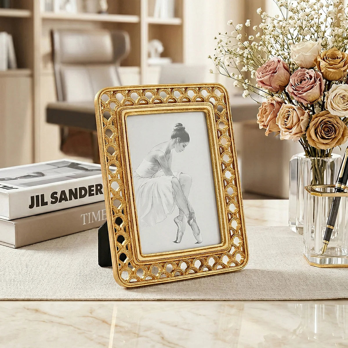 cadre photo doré argenté classique élégant support inclinable résine rectangle moderne decoration
