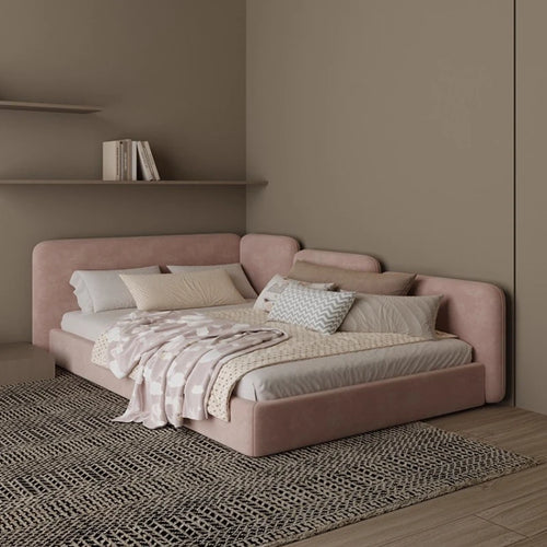 lit moderne rose poudré tête velours coffre rangement 150x200cm 130x200cm