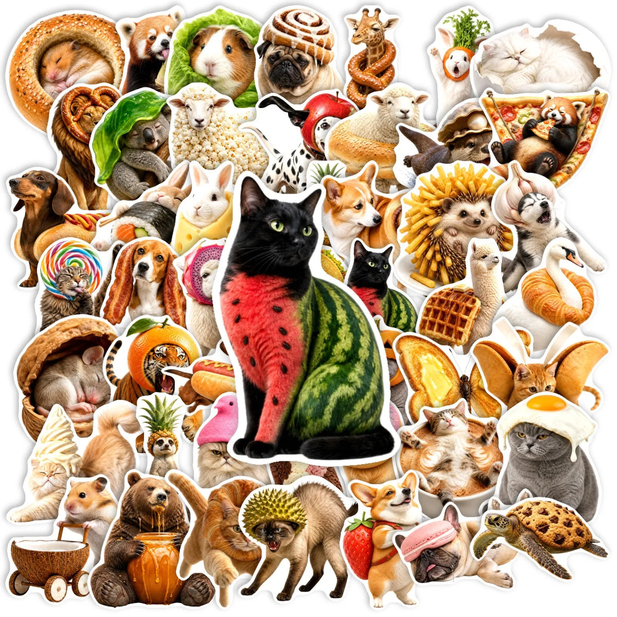 stickers multicolores animaux cartoon adhésifs variés fruits aliments usage quotidien 50 pièces papier