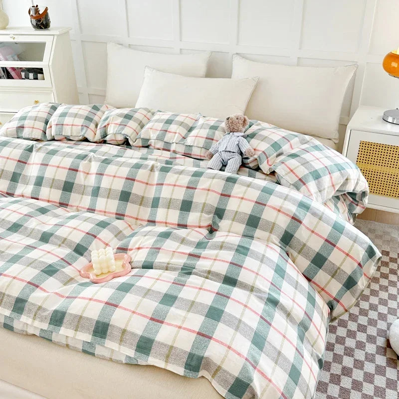 Housse de couette enfant rayée rose et blanche
