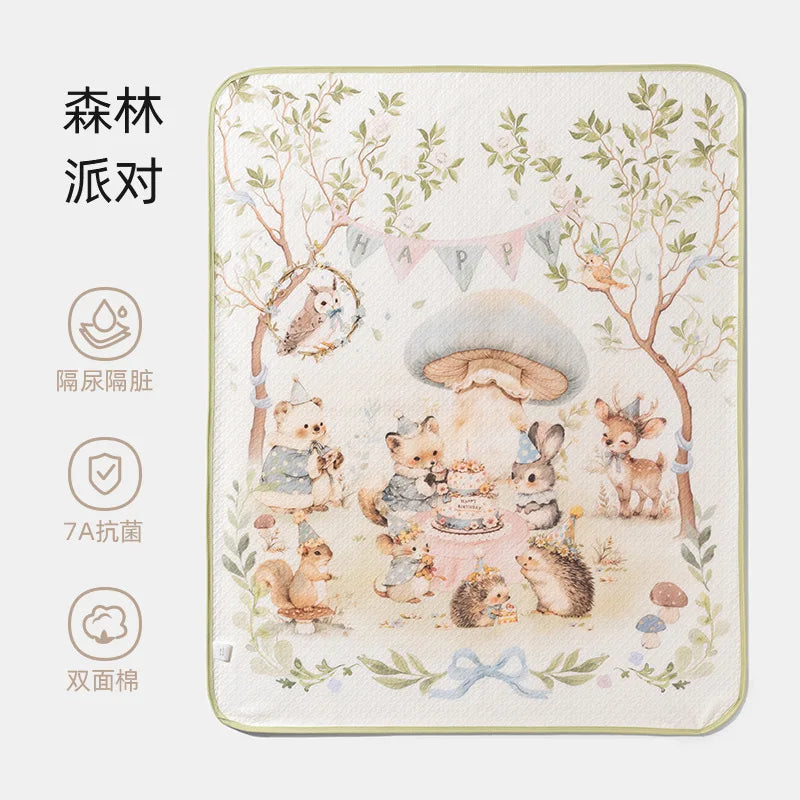 tapis bébé imperméable lavable 50x70cm illustrations canards lapins doux enfantin beige rose bleu