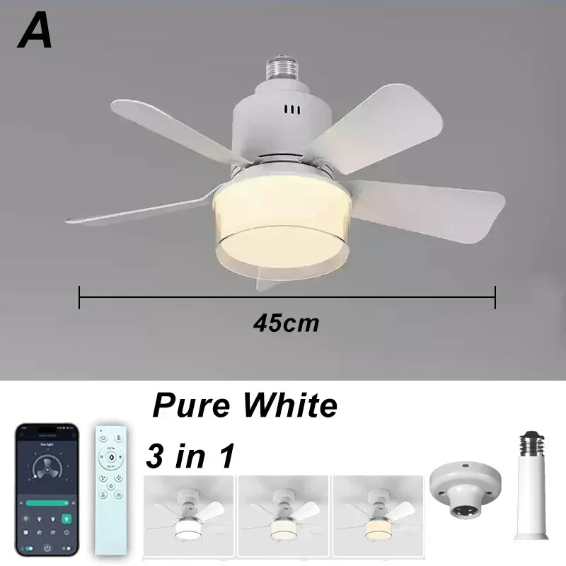 ventilateur led rgb blanc moderne télécommande app intelligent chambre salon