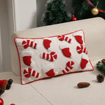 coussin noël brodé blanc rouge motifs cannes sucre opacité décoratif zipper