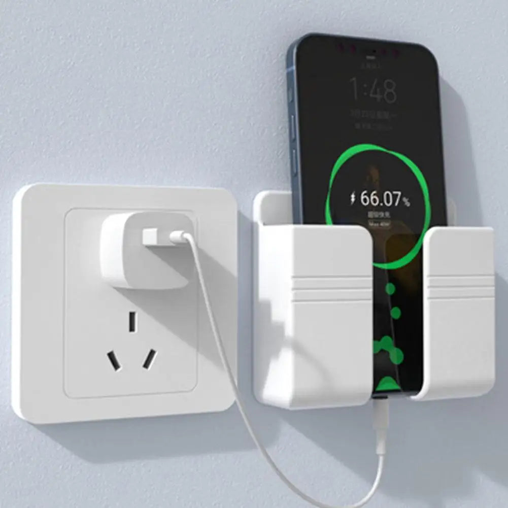 support mural chargeur smartphone blanc moderne minimaliste adhésif prise câble rangement télécommande