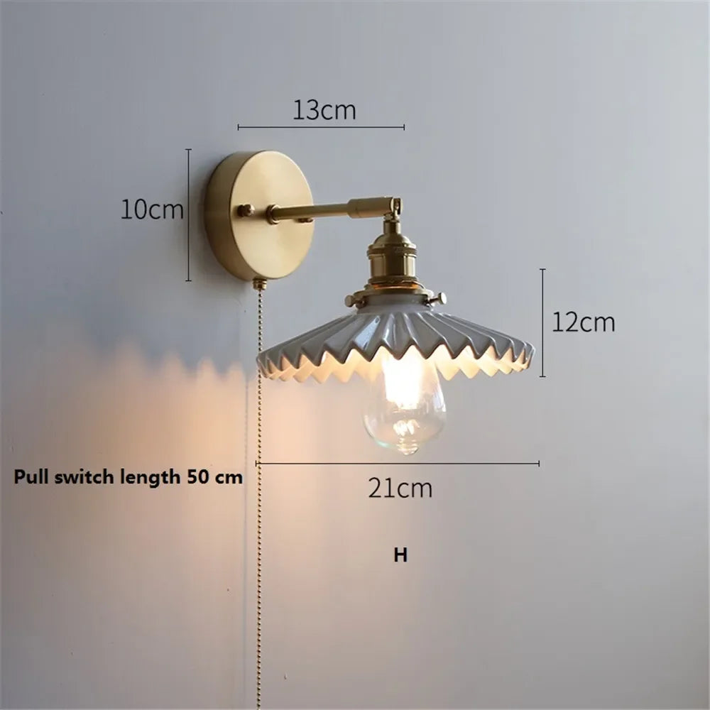 lampe murale moderne or blanc rayures minimaliste japonais interrupteur tirer ampoule led vis fixations