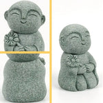 statuette bouddhiste vert clair granitée minimaliste sculptural durable extérieure intérieure ornement jardin porte bonheur