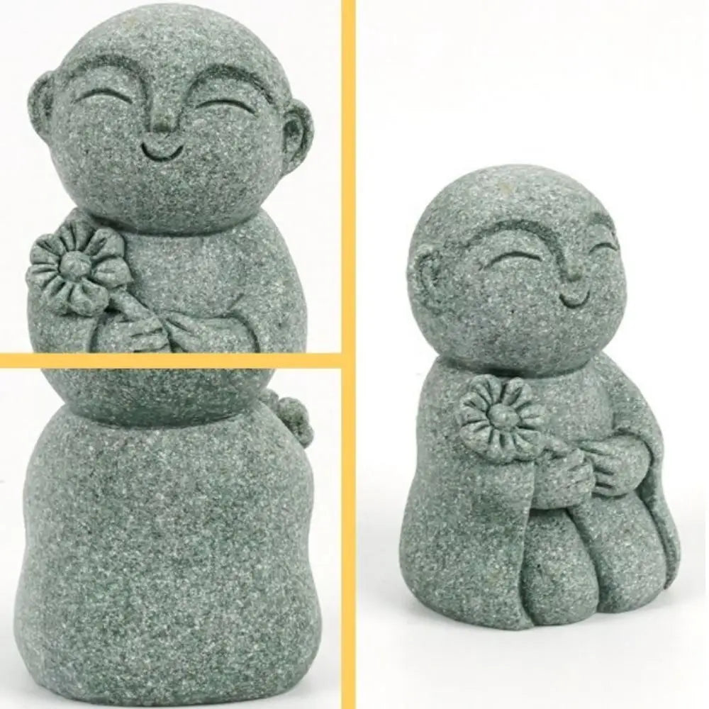statuette bouddhiste vert clair granitée minimaliste sculptural durable extérieure intérieure ornement jardin porte bonheur