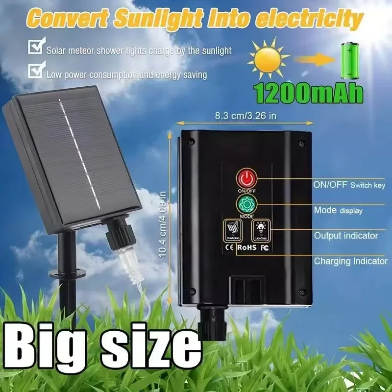 guirlande lumineuse solaire moderne dorée étoiles lumineuses télécommande modes filaments dorés jardin patio
