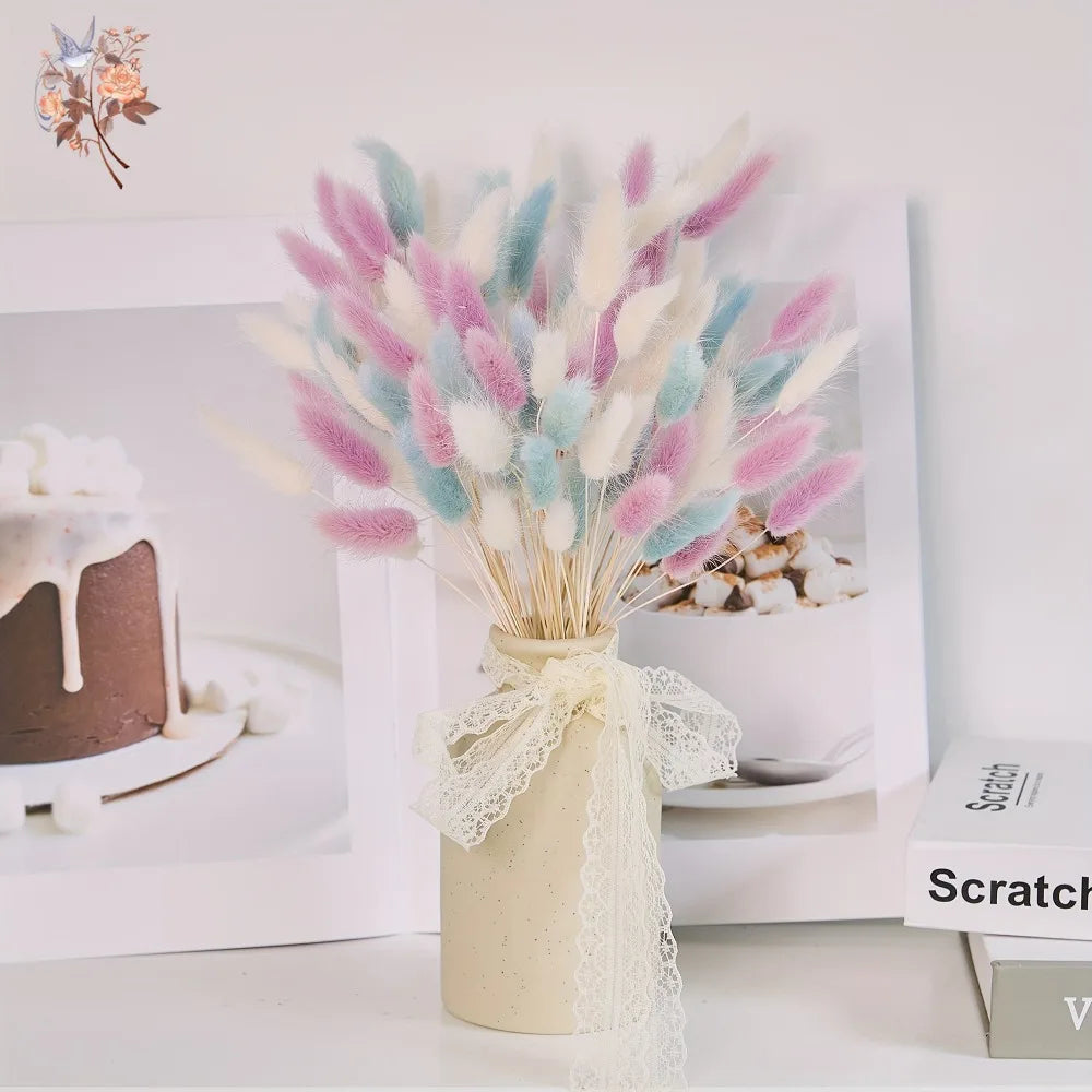 bouquet pampas séchés blanc rose bleu boho fluffly décoration maison anniversaire mariage party