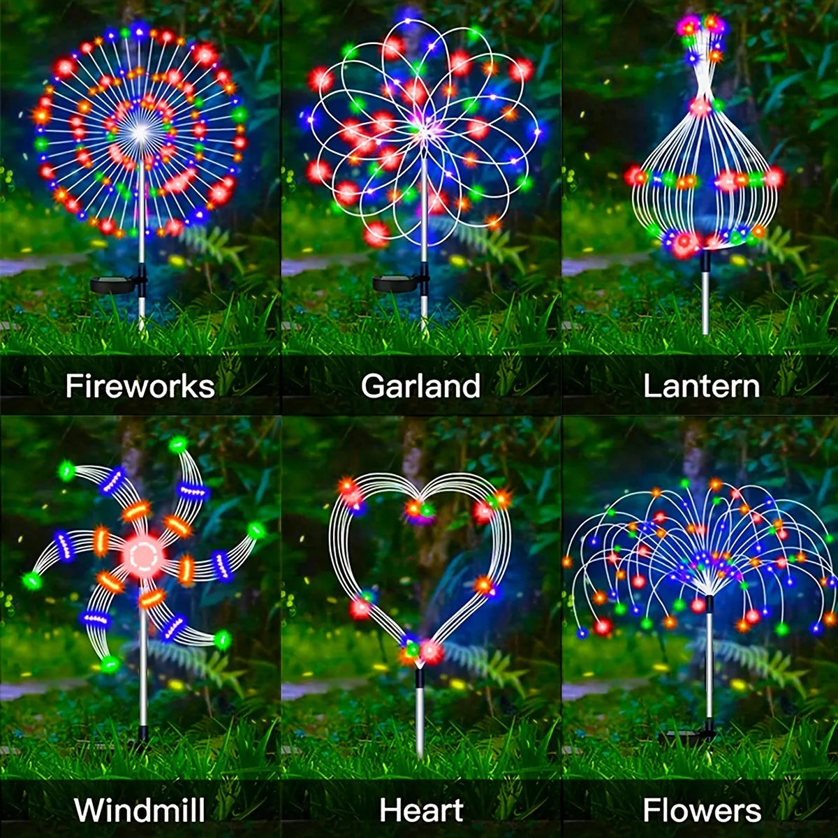 décorations solaires multicolores jardin fleurs feuilles coeurs modernes ip65 led modes fixations piquetsextérieur